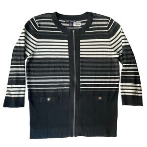 Cable & Gauge Women’s Long Sleeve Full Zip Knit Jacket size M, Black & White